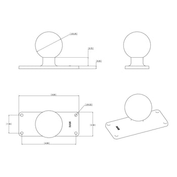 RAM-D-202U-25:RAM-D-202U-25_2:RAM Ball Base with 1.5" x 4.5" 4-Hole Pattern - D Size