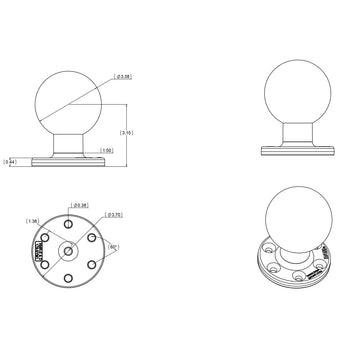 RAM-E-202U-SYM1:RAM-E-202U-SYM1_2:RAM Large Round Plate with 6-Hole Pattern and Ball - E Size