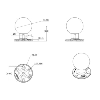 RAM-E-202U:RAM-E-202U_2:RAM Large Round Plate with Ball - E Size