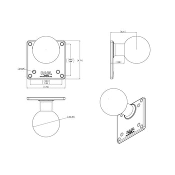 RAM-E-246U:RAM-E-246U_3:RAM 100x100mm VESA Plate with Ball - E Size